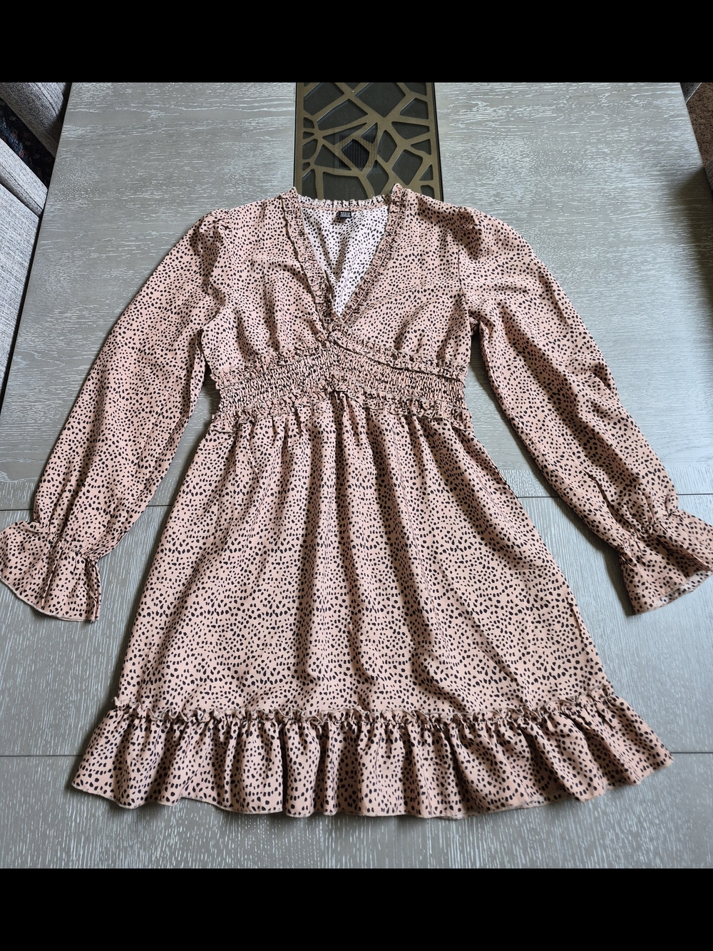 SHEIN Brown Polka Dot Long Sleeve Ruffle Dress